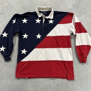 Vintage Britches Rugby Polo Men's XL USA Flag Stars American Long Sleeve Collar